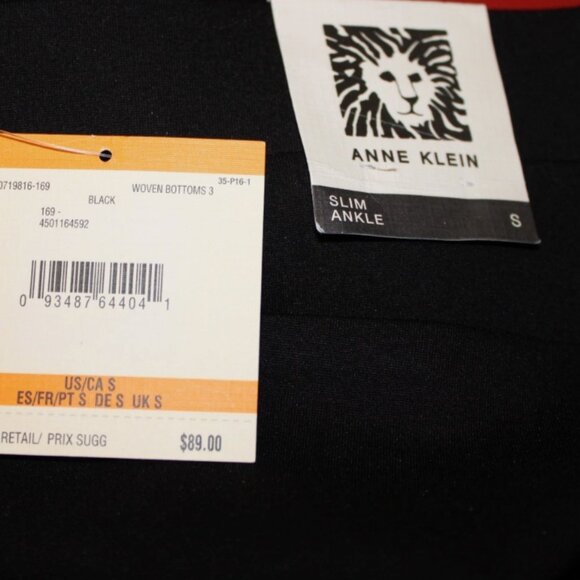 Anne Klein Black Slim Ankle Pants Sz S Stretch Waist Faux Front Fly Pockets NWT - Picture 3 of 6